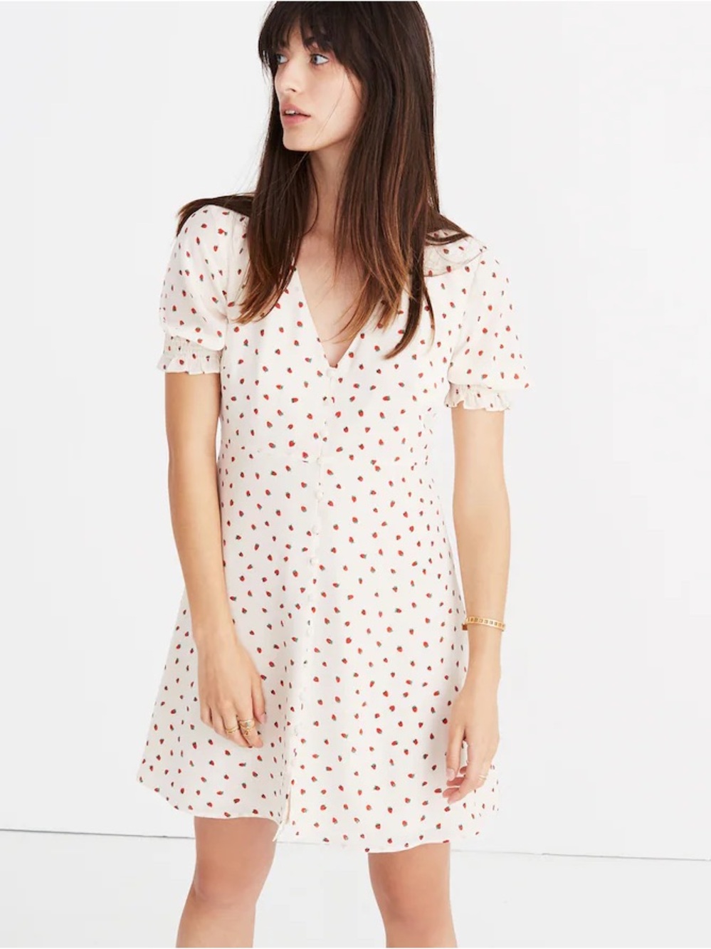 Madewell Silk Clover Button Front Dress Fresh Strawberries Size 6 100% Silk